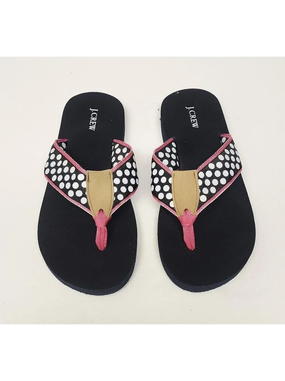 J.Crew Polka-Dots Flip-Flop Thong Sandal Shoes Size US 5 Black/White